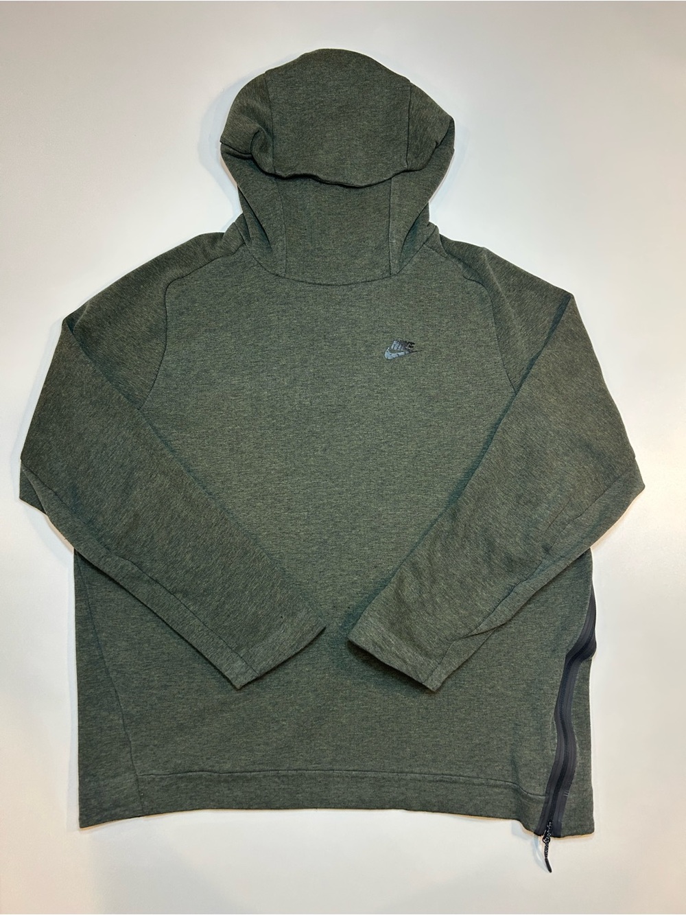 Nike Tech Fleece Funnel Neck Hoodie Legion Green Heather Side Zip Pullover
